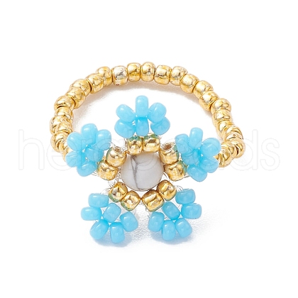 Round Seed Beads with Gemstone Beads Rings RJEW-MZ00015-04-1