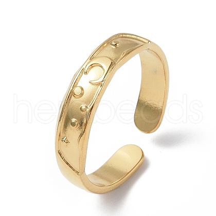 Ion Plating(IP) 304 Stainless Steel Crescent Moon Open Cuff Ring for Women RJEW-C046-01G-1