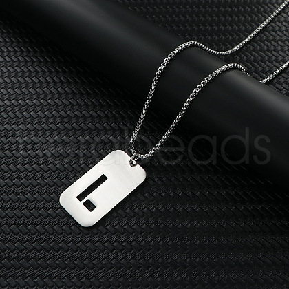 Rectangle with Hollow Out Letter 201 Stainless Steel Pendant Necklaces FS-WG34D20-15-1