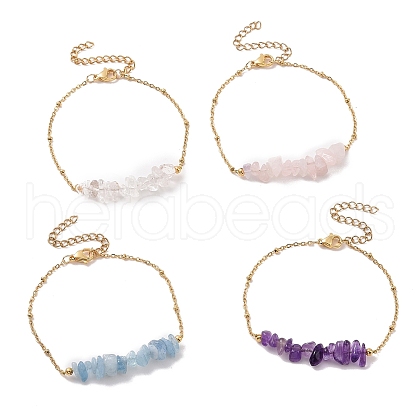 Natural Mixed Gemstone Chips Beaded Link Bracelet BJEW-JB09419-1