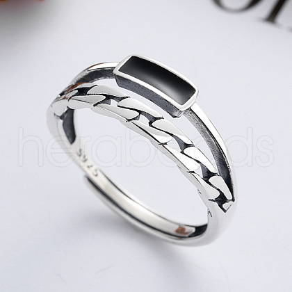 Rectangle 925 Sterling Silver Enamel Adjustable Rings FS-WGE3ABB-01-1
