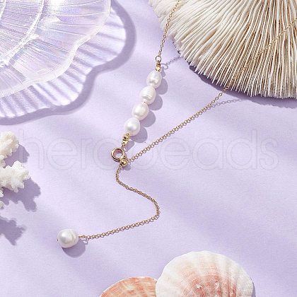 Adjustable Slider Natural Pearl Beaded Lariat Necklaces NJEW-TA00180-1
