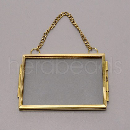 Brass Glass Hanging Photo Frame AJEW-WH0017-26G-1