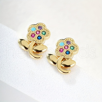Chic and Elegant Flower Stainless Steel Cubic Zirconia Stud Earrings HS7068-1