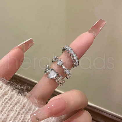 Alloy & Rhinestone Cuff Finger Rings Sets FS-WG1129B-08-1