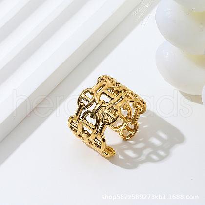 Oval Link Chain 304 Stainless Steel Adjustable Cuff Rings FS-WG261A9-02-1