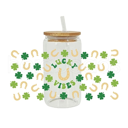 Saint Patrick's Day Theme PET Clear Film Clover Rub on Transfer Stickers for Glass Cups PW-WG36251-03-1