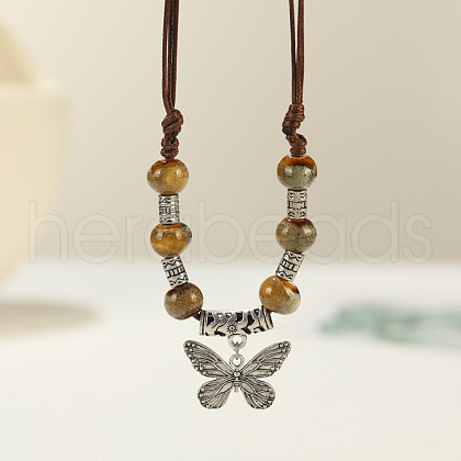 Ethnic Style Butterfly Alloy & Porcelain Beads Pendant Long Necklaces for Women FS-WG12891-13-1
