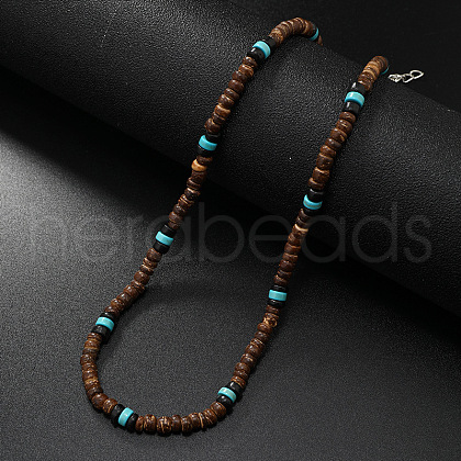 Retro Men's Coconut & Synthetic Turquoise Heishi Beaded Necklaces OX2630-3-1