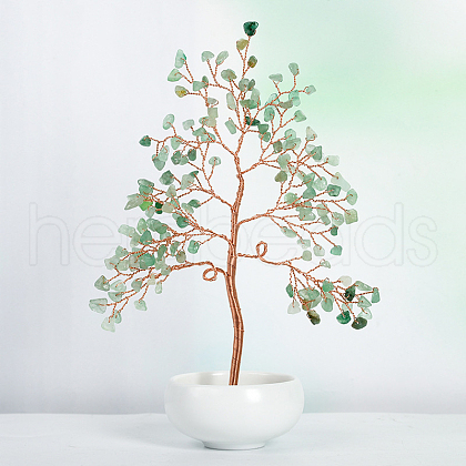 Undyed Natural Green Aventurine Chips Tree of Life Display Decorations TREE-PW0001-23C-1