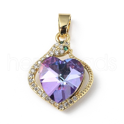 Real 18K Gold Plated Rack Plating Brass Micro Pave Clear Cubic Zirconia Pendants KK-C015-16G-04-1