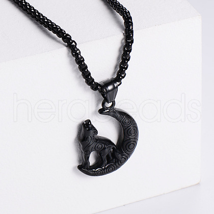 Stainless Steel Wolf with Moon Pendant Necklaces for Men OW6020-3-1