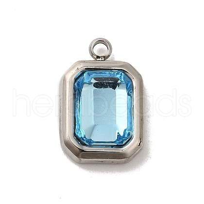304 Stainless Steel Glass Pendants STAS-L022-062P-08-1