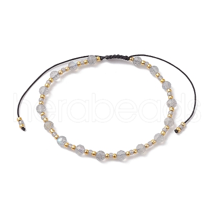 Adjustable Natural Labradorite & Glass Braided Bead Bracelet BJEW-JB10137-08-1