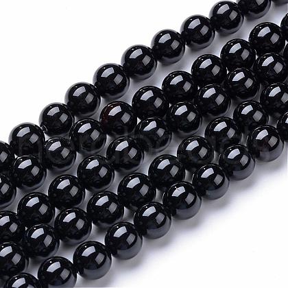 Natural Black Onyx Round Bead Strands G-T055-12mm-10-1