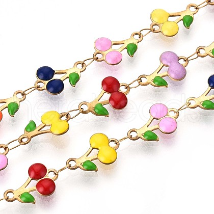 304 Stainless Steel Enamel Cherry Link Chains CHS-N005-01B-G-1