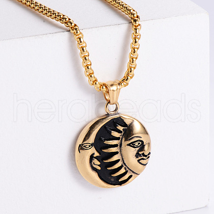 Cool Men's Stainless Steel Moon Sun Yin-yang Pendant Necklaces LE7690-1-1
