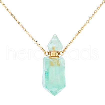 CHGCRAFT Natural Fluorite Pointed Hexagon Perfume Bottles Pendant Necklace NJEW-CA0001-07B-1