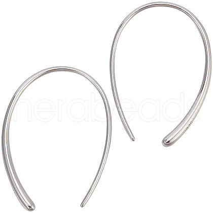 Beebeecraft 1 Pair Rhodium Plated 925 Sterling Silver Simple Oval Dangle Earrings for Women EJEW-BBC0001-36-1