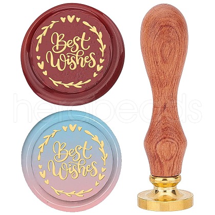 Brass Wax Seal Stamps with Wood Handle AJEW-WH0412-0097-1