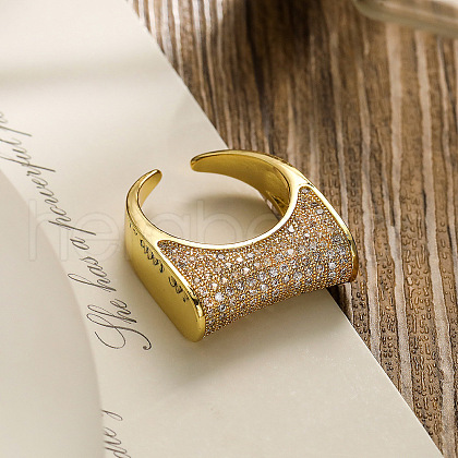 Fashionable Brass Micro Pave Cubic Zirconia Adjustable Cuff Open Rings for Women FS-WG47892-01-1
