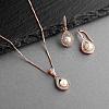 Teardrop Brass Micro Pave Clear Cubic Zirconia with Plastic Pearl Pendant Necklace & Dangle Earring FS-WG2AAB6-03-2