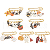 BENECREAT 1Set Halloween Pumpkin & House & Skull & Bat Alloy Enamel Charms Safety Pin Brooch JEWB-BC0001-05-1