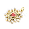 Brass Micro Pave Cubic Zirconia Enamel ABS Imitation Pearl Pendants KK-D325-22G-03-2
