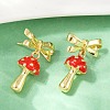 Mushroom with Bowknot Brass Enamel Dangle Stud Earrings EJEW-F895-25A-G-3