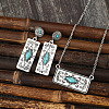 Western Aztec Alloy & Synthetic Turquoise Stud Earrings & Pendant Necklaces Sets FS-WGDC47F-01-3
