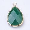 Golden Tone Brass Glass Teardrop Pendants GLAA-M006-A-05G-2