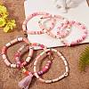 8Pcs 8 Style Love Word Polymer Clay Heishi Beaded Stretch Bracelets Set for Teen Girl Women BJEW-SZ0001-79-4