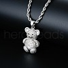 Brass Micro Pave Cubic Zirconia Cute Mini Cartoon Bear Pendant Necklaces for Women OL3242-2-1