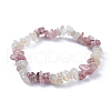 Natural White Moonstone & Strawberry Quartz Chip Stretch Bracelets X-BJEW-JB04490-05-1