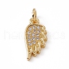 Brass Micro Pave Clear Cubic Zirconia Wing Charms ZIRC-F132-60G-1