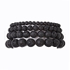 4Pcs Round Natural Lava Rock Beads Stretch Bracelets BJEW-JB10965-1