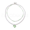Acrylic Heart Pendant ABS Plastic Imitation Pearl & Glass Seed Beaded Double Layer Necklaces NJEW-JN05290-01-4