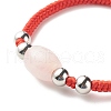 Natural Rose Quartz Barrel Beads Cord Bracelet for Her BJEW-JB07045-03-4