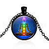 Chakra Theme Yoga Human Glass Pendant Necklace CHAK-PW0001-022D-1