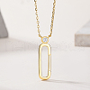 925 Sterling Silver Pave Clear Cubic Zirconia Geometric Oval Pendant Necklaces for Women UR7490-1