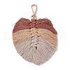 Handmade Braided Macrame Cotton Thread Leaf Pendant Decorations GLAA-K060-08KCG-08-2