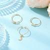 3Pcs Copper Wire Wrapped Natural Rose Quartz Faceted Round Bead Finger Rings for Women RJEW-JR00888-02-2