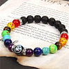 12 Constellations 7 Chakra Natural Lava Rock & Agate & Amethyst & Tiger Eye & Turquoise & Glass Round Beadeed Stretch Bracelets WG33A89-10-2
