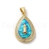 Rack Plating Brass Micro Pave Cubic Zirconia with Synthetic Opal Pendants KK-D088-31G-2