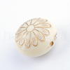 Flat Round with Flower Plating Acrylic Beads PACR-Q102-213A-1