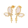 Brass Micro Pave Cubic Zirconia Shell Stud Earrings Findings KK-D363-01E-G-1