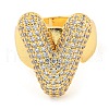 Brass Micro Pave Clear Cubic Zirconia Letter Open Cuff Ring for Women RJEW-M173-01G-V-2