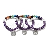 Natural Amethyst Round Beaded Chakra Stretch Bracelets BJEW-K251-01D-1