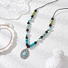 Alloy Pave Synthetic Turquoise Teardrop Pendant Baking Painted Round Glass Beaded Braided Necklaces NJEW-JN05312-1