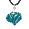 3D Heart Glass Seed Beads Pendant Necklaces NJEW-MZ00046-3